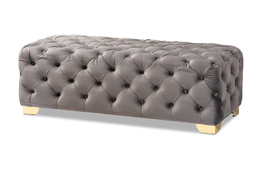 Baxton Studio - Avara Ottoman in Gray/Gold - TSFOT028-Slate Grey/Gold-Otto view 1