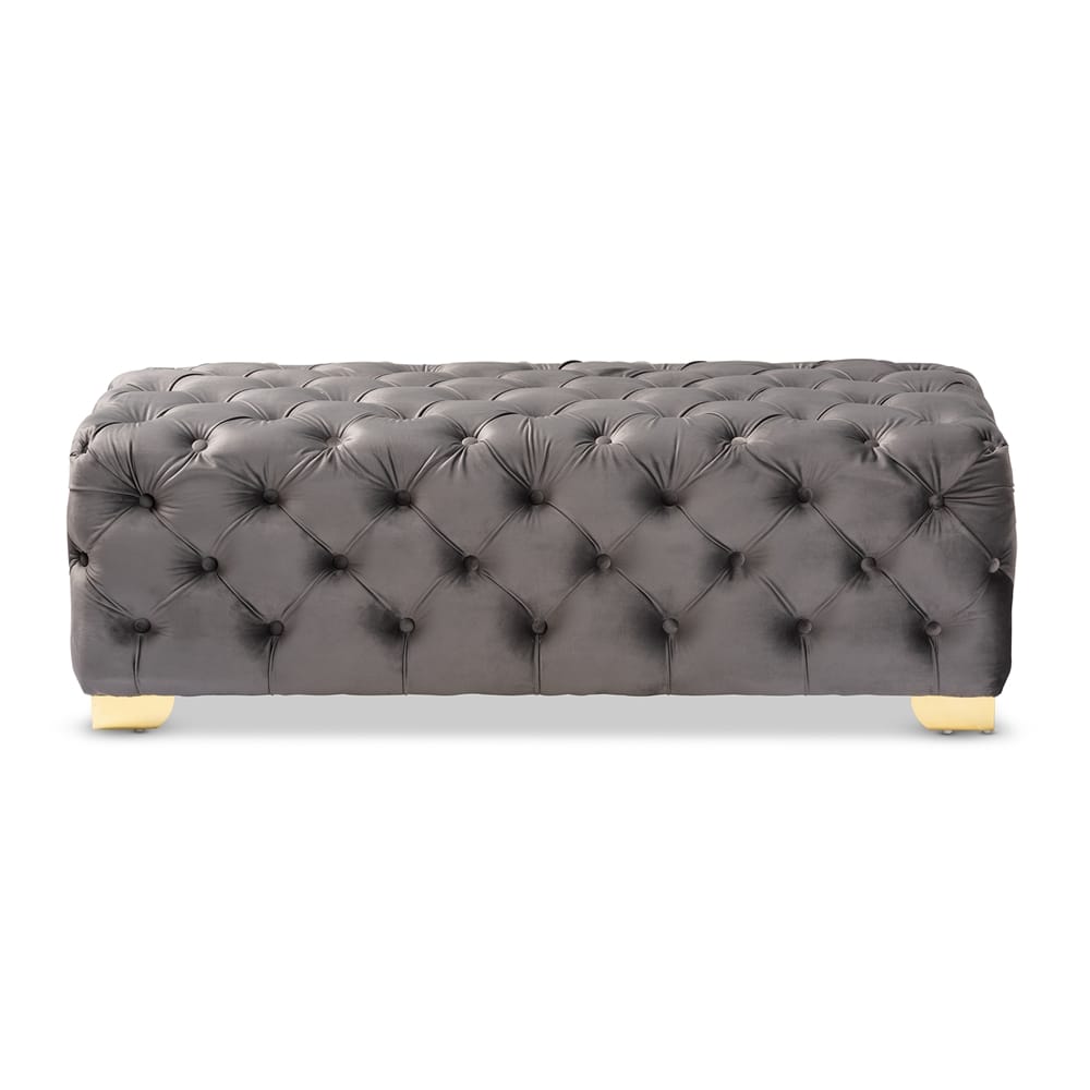 Baxton Studio - Avara Ottoman in Gray/Gold - TSFOT028-Slate Grey/Gold-Otto view 2