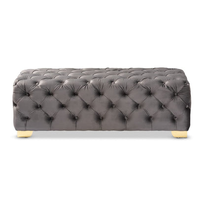 Baxton Studio - Avara Ottoman in Gray/Gold - TSFOT028-Slate Grey/Gold-Otto view 2