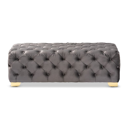 Baxton Studio - Avara Ottoman in Gray/Gold - TSFOT028-Slate Grey/Gold-Otto view 2