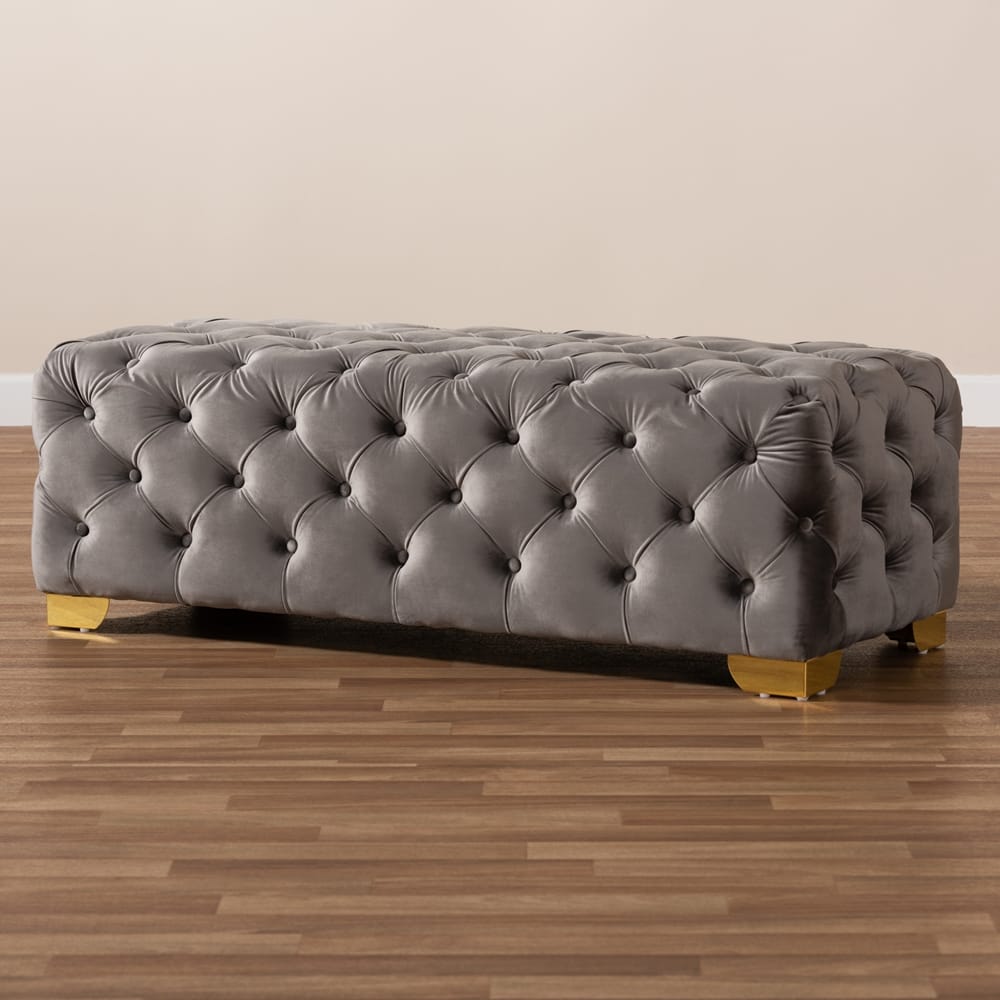 Baxton Studio - Avara Ottoman in Gray/Gold - TSFOT028-Slate Grey/Gold-Otto view 6