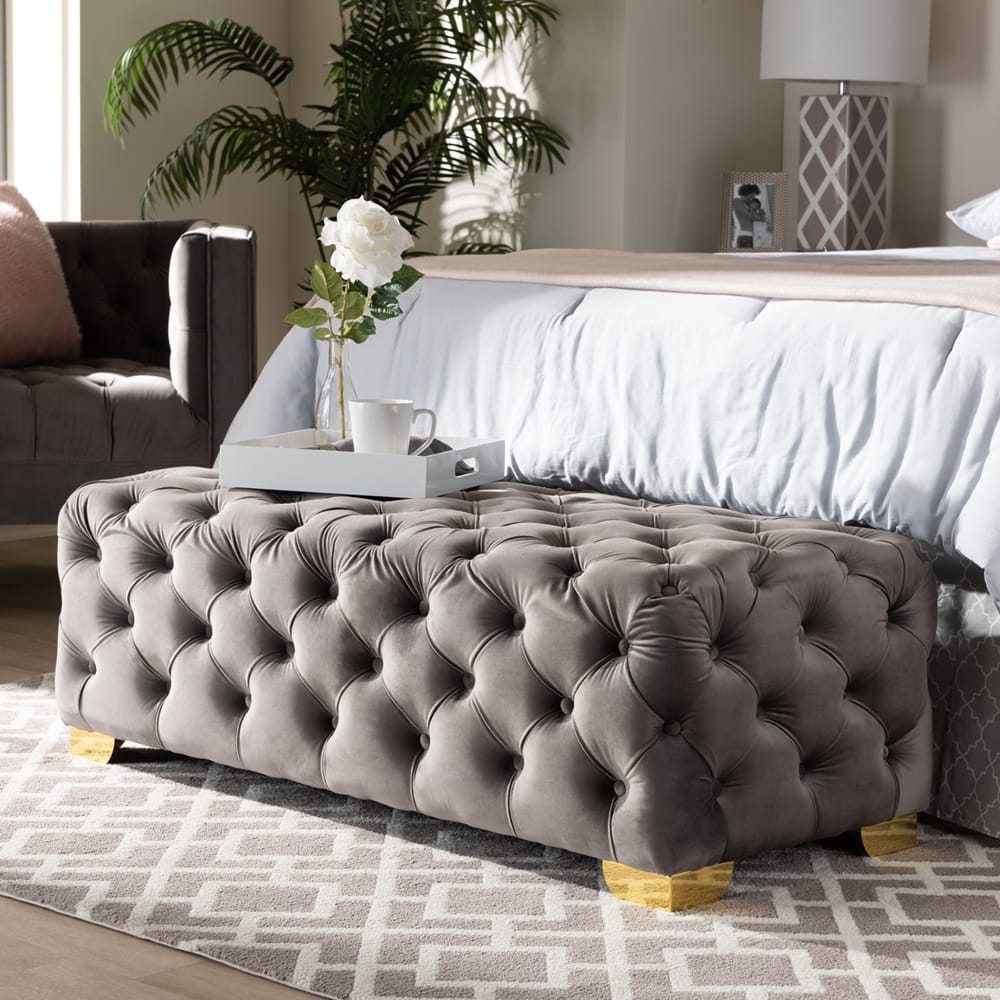 Baxton Studio - Avara Ottoman in Gray/Gold - TSFOT028-Slate Grey/Gold-Otto view 7