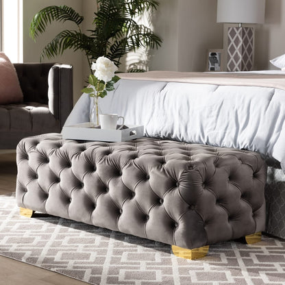 Baxton Studio - Avara Ottoman in Gray/Gold - TSFOT028-Slate Grey/Gold-Otto view 7
