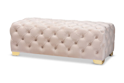 Baxton Studio - Avara Ottoman in Light Beige/Gold - TSFOT028-Light Beige/Gold-Otto view 1