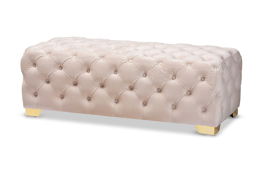 Baxton Studio - Avara Ottoman in Light Beige/Gold - TSFOT028-Light Beige/Gold-Otto view 1