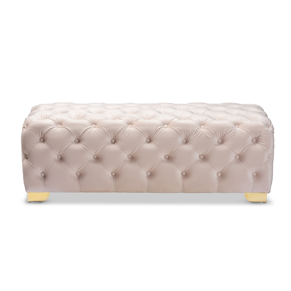 Baxton Studio - Avara Ottoman in Light Beige/Gold - TSFOT028-Light Beige/Gold-Otto view 2