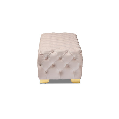 Baxton Studio - Avara Ottoman in Light Beige/Gold - TSFOT028-Light Beige/Gold-Otto view 3
