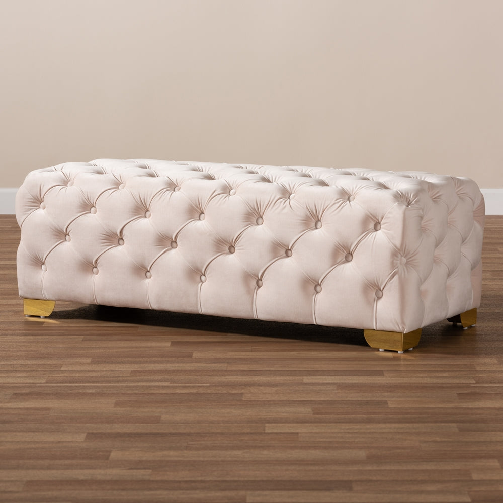 Baxton Studio - Avara Ottoman in Light Beige/Gold - TSFOT028-Light Beige/Gold-Otto view 6