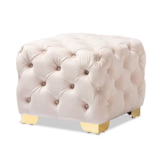 Baxton Studio - Avara Ottoman in Light Beige/Gold - TSFOT029-Light Beige/Gold-Otto view 1