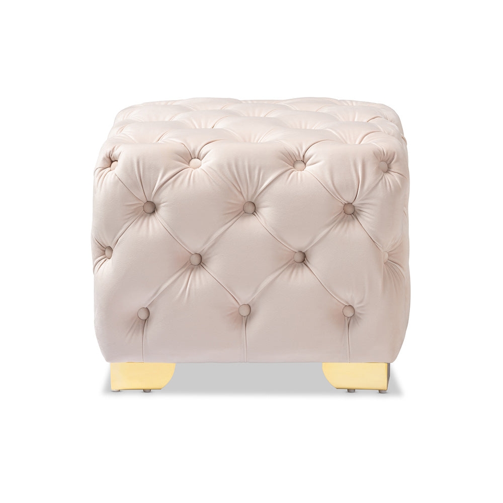 Baxton Studio - Avara Ottoman in Light Beige/Gold - TSFOT029-Light Beige/Gold-Otto view 2