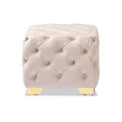 Baxton Studio - Avara Ottoman in Light Beige/Gold - TSFOT029-Light Beige/Gold-Otto view 2