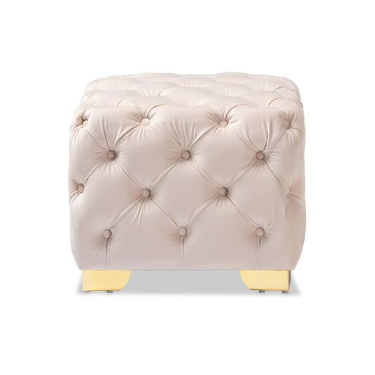 Baxton Studio - Avara Ottoman in Light Beige/Gold - TSFOT029-Light Beige/Gold-Otto view 2