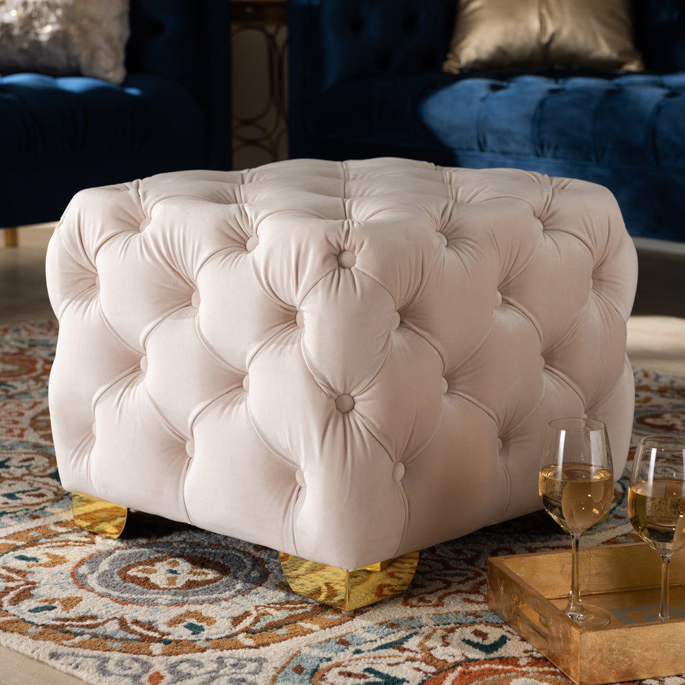 Baxton Studio - Avara Ottoman in Light Beige/Gold - TSFOT029-Light Beige/Gold-Otto view 5