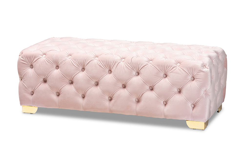 Baxton Studio - Avara Ottoman in Light Pink/Gold - TSFOT028-Light Pink/Gold-Otto view 1