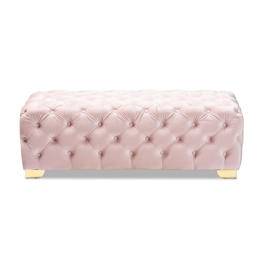 Baxton Studio - Avara Ottoman in Light Pink/Gold - TSFOT028-Light Pink/Gold-Otto view 2
