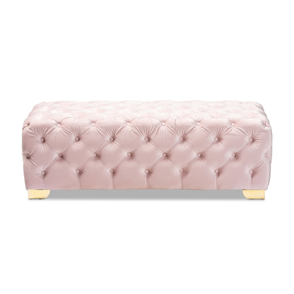 Baxton Studio - Avara Ottoman in Light Pink/Gold - TSFOT028-Light Pink/Gold-Otto view 2