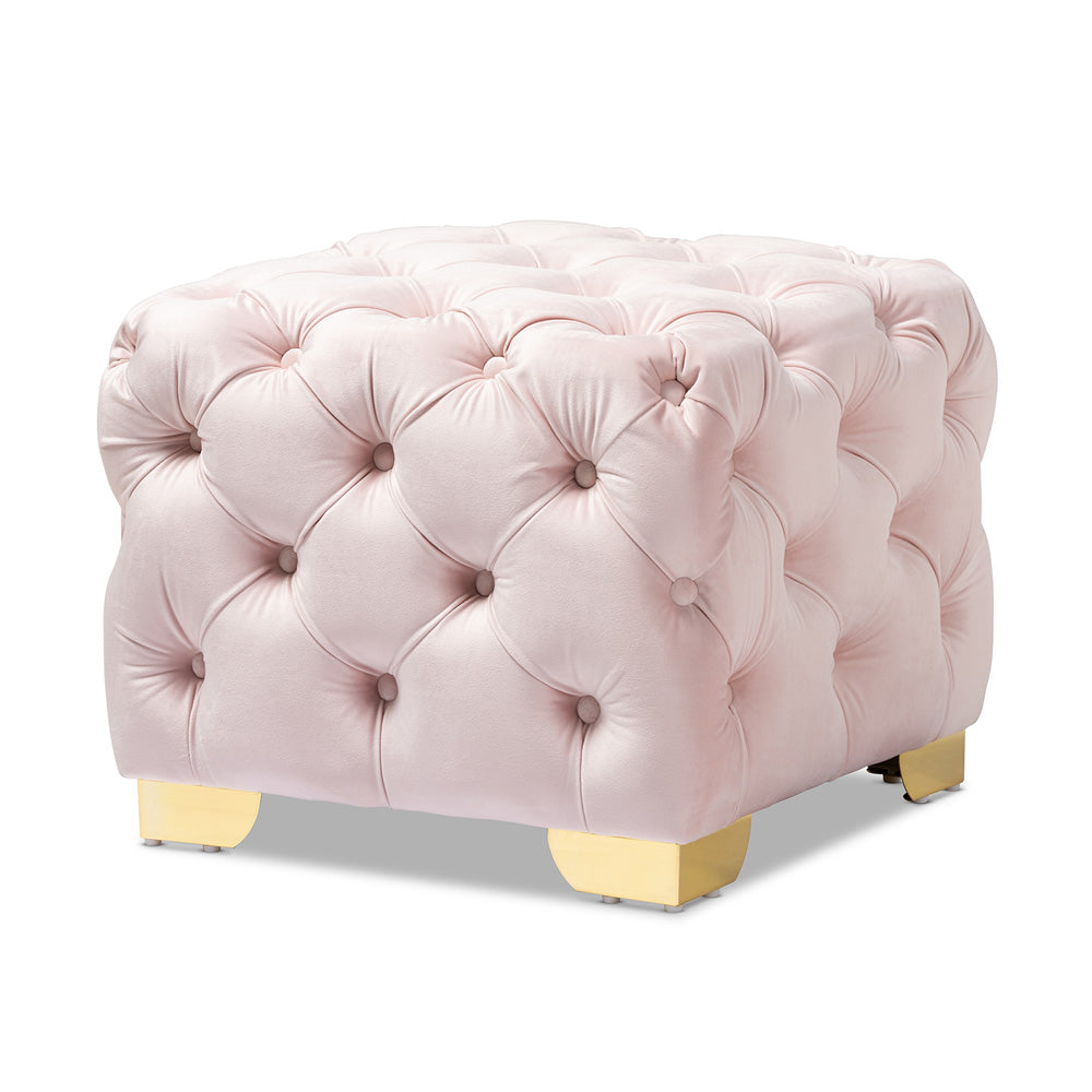 Baxton Studio - Avara Ottoman in Light Pink/Gold - TSFOT029-Light Pink/Gold-Otto view 1