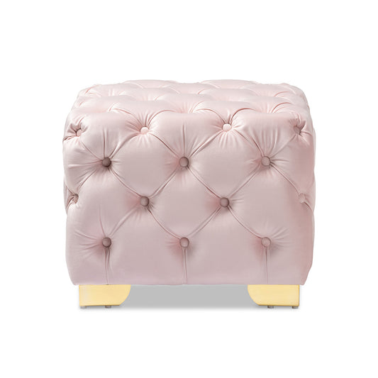Baxton Studio - Avara Ottoman in Light Pink/Gold - TSFOT029-Light Pink/Gold-Otto view 2