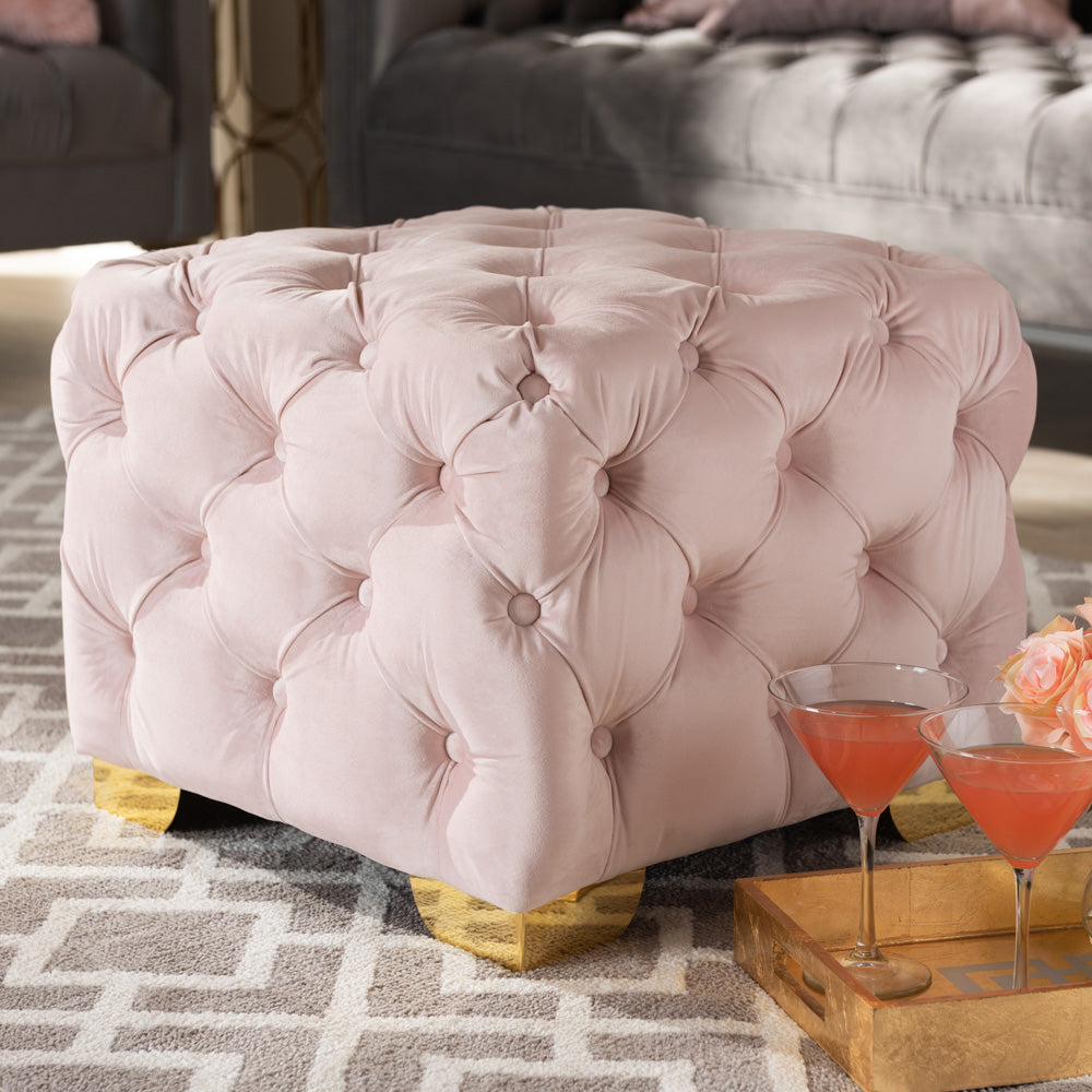 Baxton Studio - Avara Ottoman in Light Pink/Gold - TSFOT029-Light Pink/Gold-Otto view 5