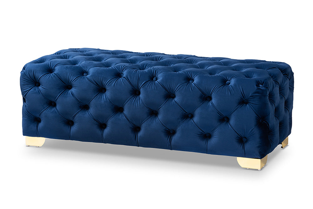 Baxton Studio - Avara Ottoman in Royal Blue/Gold - TSFOT028-Dark Royal Blue/Gold-Otto view 1