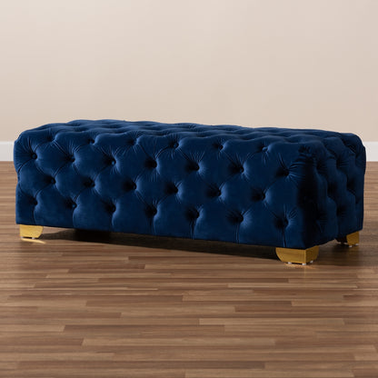 Baxton Studio - Avara Ottoman in Royal Blue/Gold - TSFOT028-Dark Royal Blue/Gold-Otto view 6