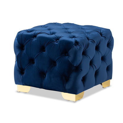 Baxton Studio - Avara Ottoman in Royal Blue/Gold - TSFOT029-Dark Royal Blue/Gold-Otto view 1