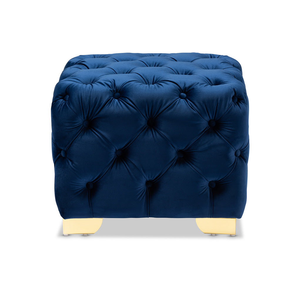 Baxton Studio - Avara Ottoman in Royal Blue/Gold - TSFOT029-Dark Royal Blue/Gold-Otto view 2