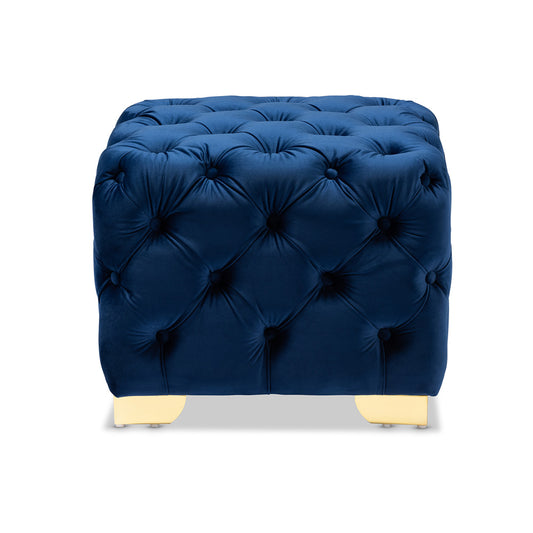 Baxton Studio - Avara Ottoman in Royal Blue/Gold - TSFOT029-Dark Royal Blue/Gold-Otto view 2