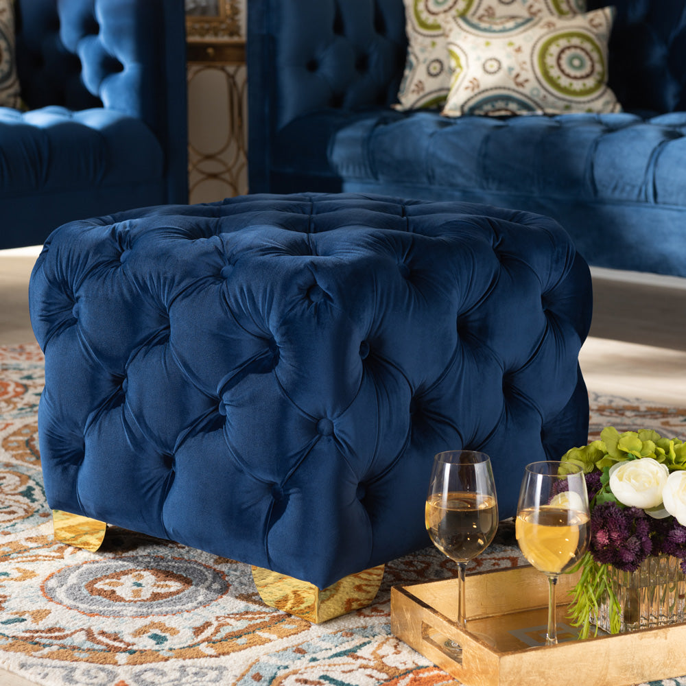 Baxton Studio - Avara Ottoman in Royal Blue/Gold - TSFOT029-Dark Royal Blue/Gold-Otto view 5