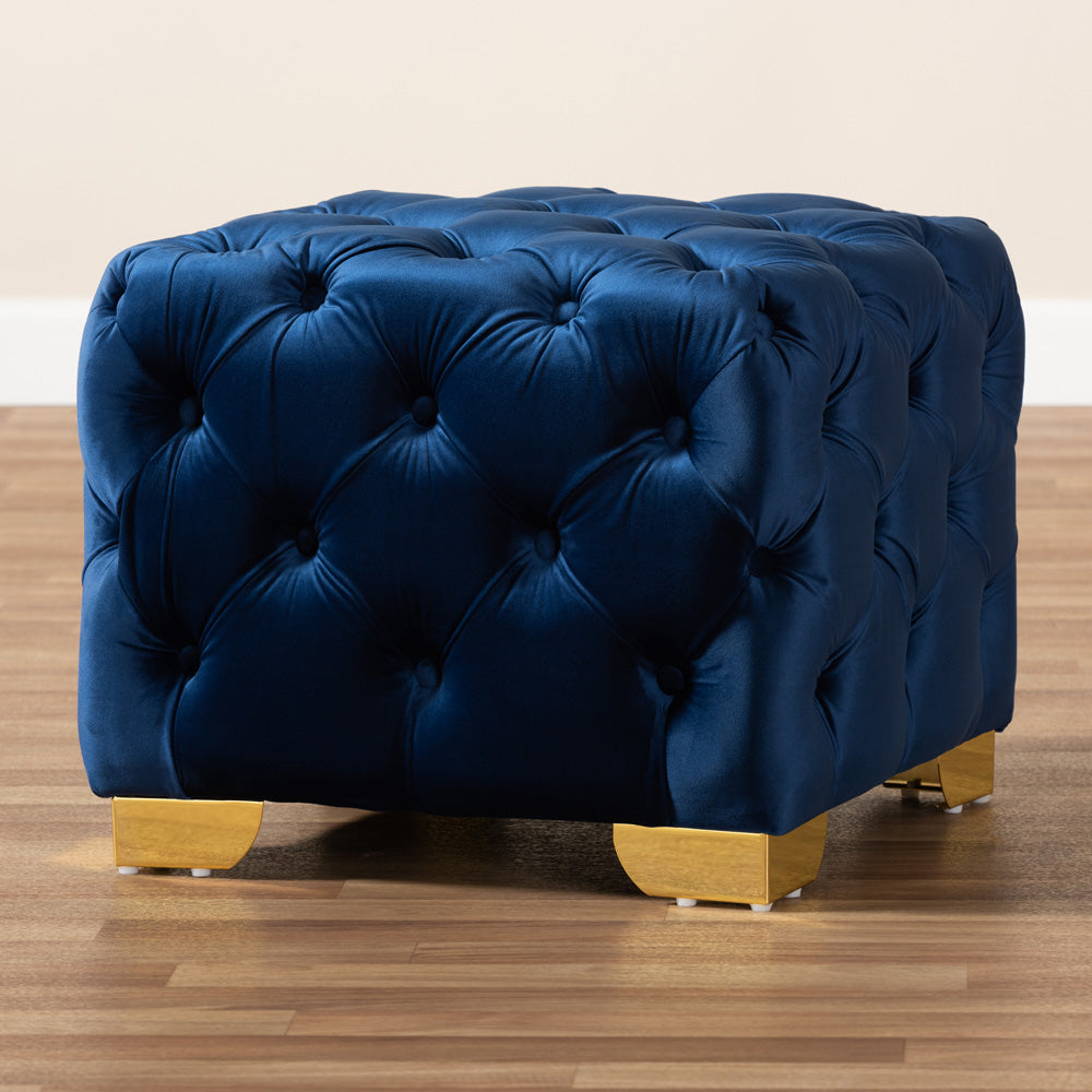 Baxton Studio - Avara Ottoman in Royal Blue/Gold - TSFOT029-Dark Royal Blue/Gold-Otto view 6