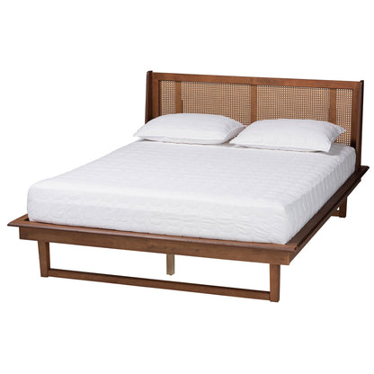Baxton Studio - Aveena Queen Size Bed in Walnut Brown - MG0004-3-Ash Walnut/Rattan-Queen view 1