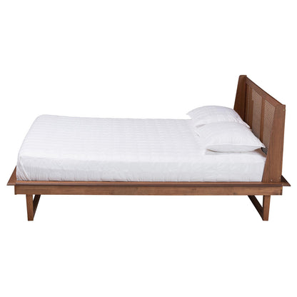 Baxton Studio - Aveena Queen Size Bed in Walnut Brown - MG0004-3-Ash Walnut/Rattan-Queen view 2