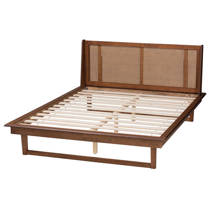 Baxton Studio - Aveena Queen Size Bed in Walnut Brown - MG0004-3-Ash Walnut/Rattan-Queen view 3