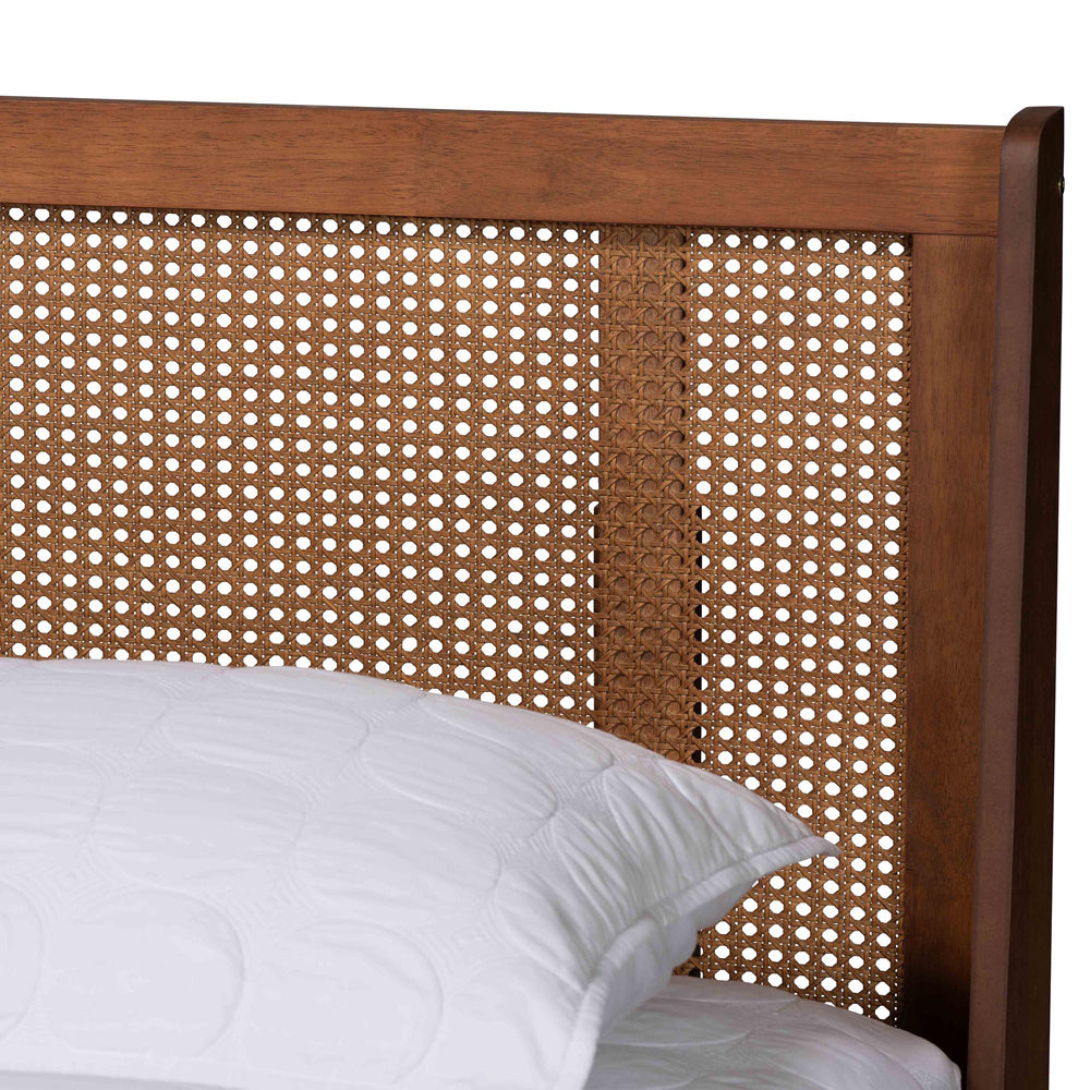 Baxton Studio - Aveena Queen Size Bed in Walnut Brown - MG0004-3-Ash Walnut/Rattan-Queen view 4