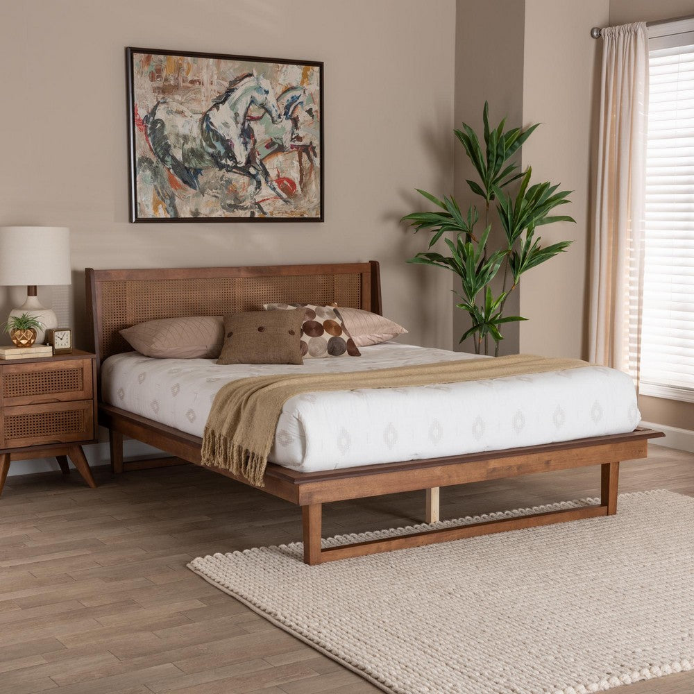 Baxton Studio - Aveena Queen Size Bed in Walnut Brown - MG0004-3-Ash Walnut/Rattan-Queen view 7