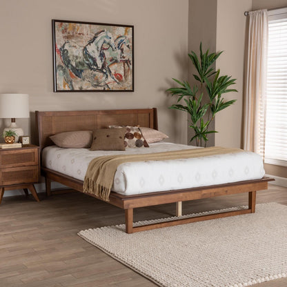 Baxton Studio - Aveena Queen Size Bed in Walnut Brown - MG0004-3-Ash Walnut/Rattan-Queen view 7