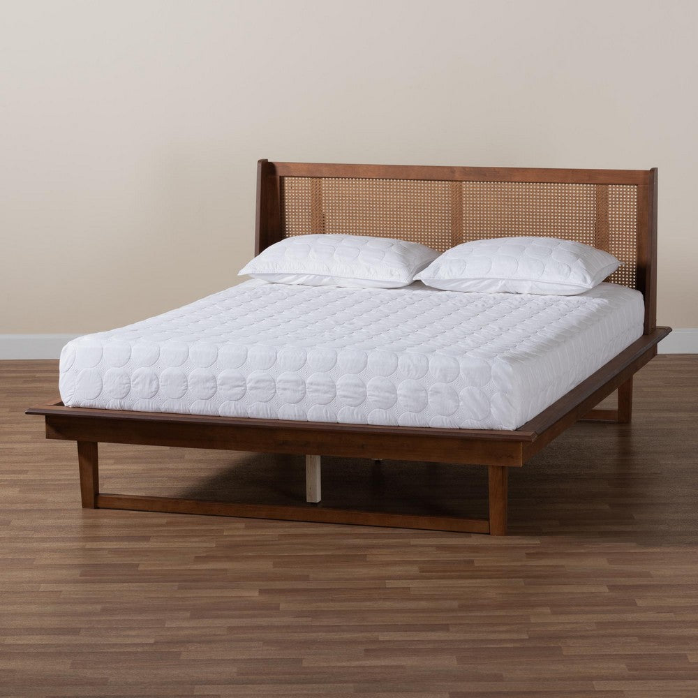 Baxton Studio - Aveena Queen Size Bed in Walnut Brown - MG0004-3-Ash Walnut/Rattan-Queen view 8