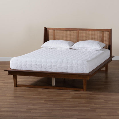 Baxton Studio - Aveena Queen Size Bed in Walnut Brown - MG0004-3-Ash Walnut/Rattan-Queen view 8