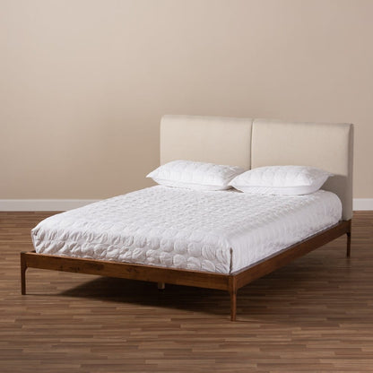 Baxton Studio - Aveneil Full Size Bed in Beige/Walnut Brown - BBT6723-Light Beige-Full view 7