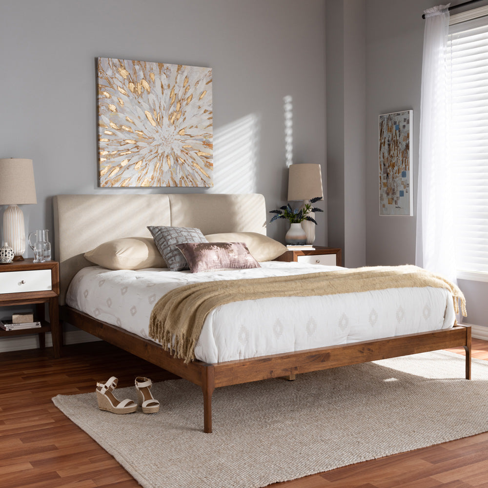 Baxton Studio - Aveneil Queen Size Bed in Beige/Walnut Brown - BBT6723-Light Beige-Queen view 6