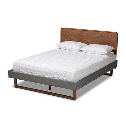 Baxton Studio - Ayla Queen Size Bed in Gray/Walnut - Ayla-Dark Grey/Ash Walnut-Queen view 1