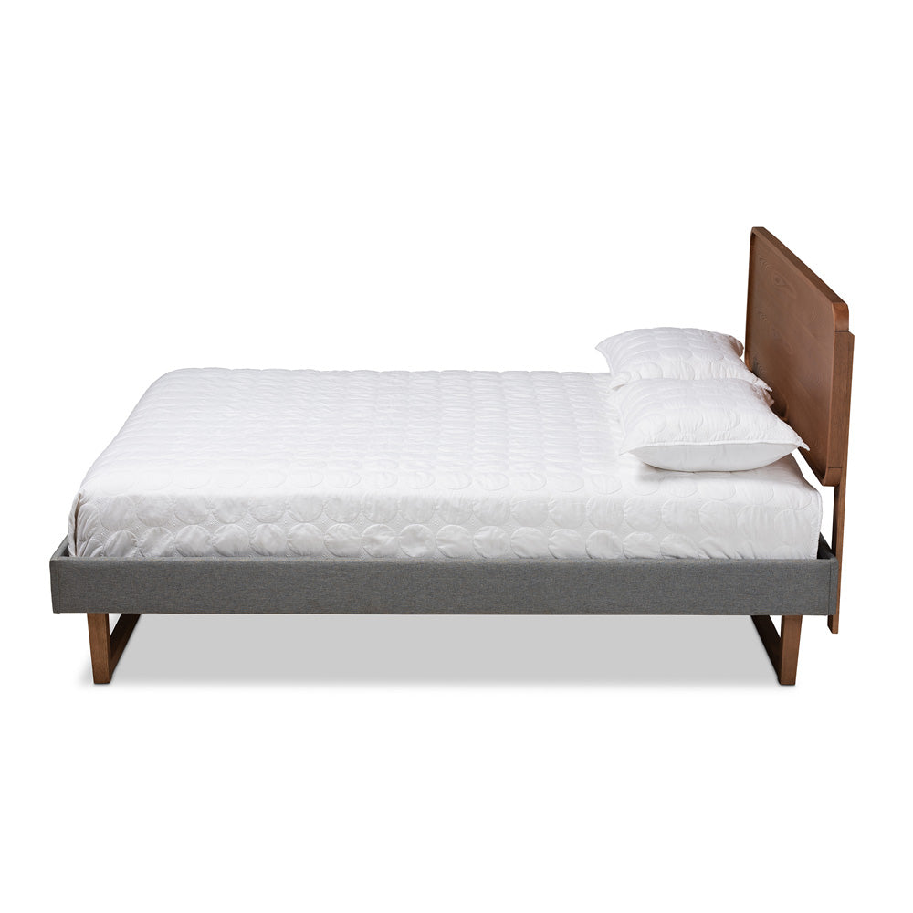 Baxton Studio - Ayla Queen Size Bed in Gray/Walnut - Ayla-Dark Grey/Ash Walnut-Queen view 2