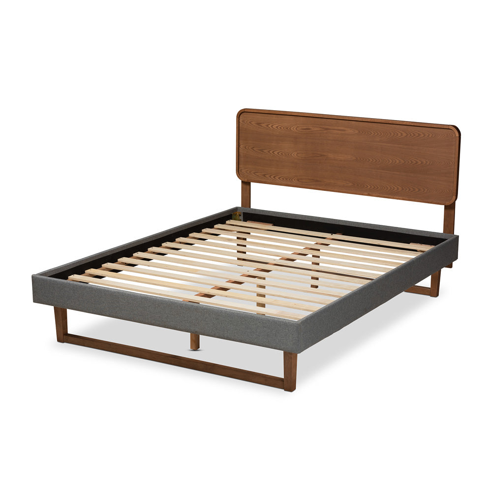Baxton Studio - Ayla Queen Size Bed in Gray/Walnut - Ayla-Dark Grey/Ash Walnut-Queen view 3