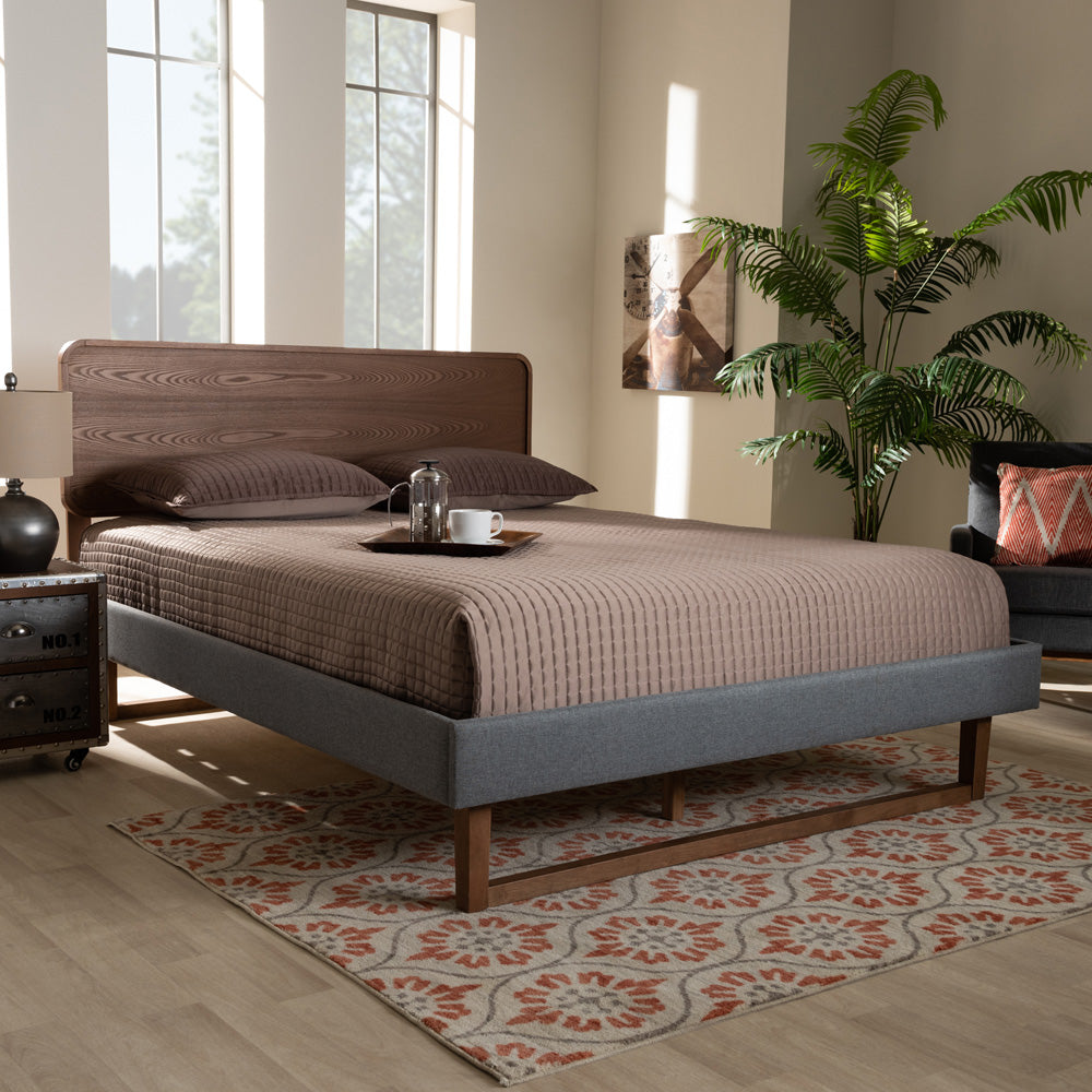 Baxton Studio - Ayla Queen Size Bed in Gray/Walnut - Ayla-Dark Grey/Ash Walnut-Queen view 7
