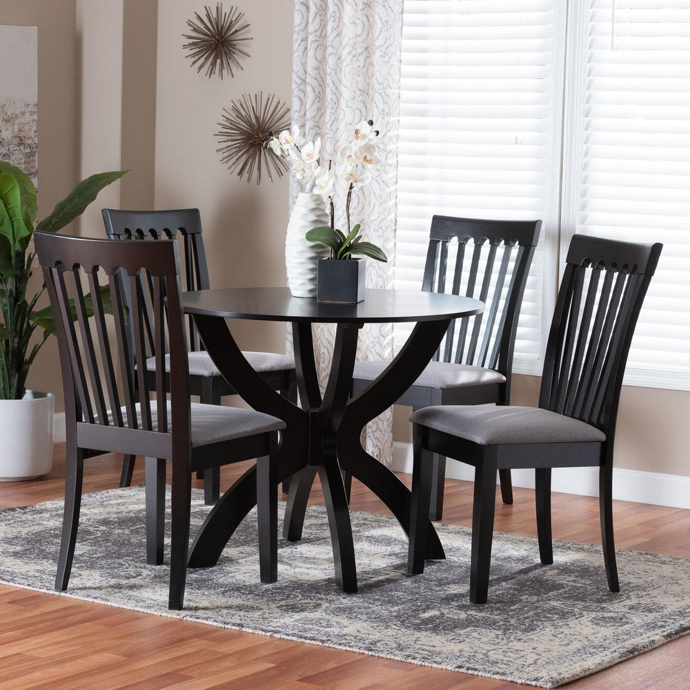 Baxton Studio - Bailey Dining Set in Grey/Dark Brown - Maura-Grey/Dark Brown-5PC Dining Set view 8