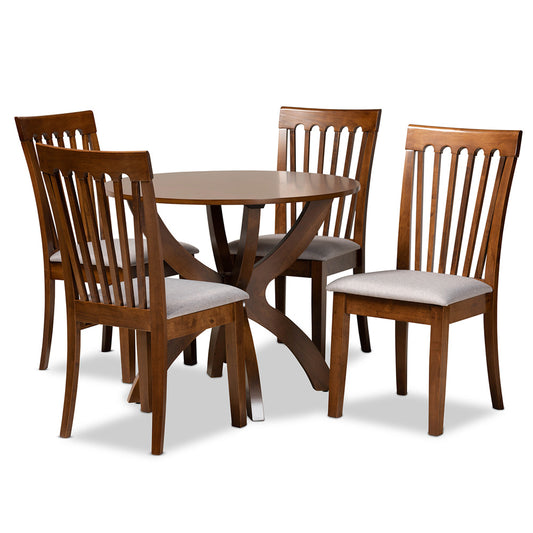 Baxton Studio - Bailey Dining Set in Grey/walnut brown - Bailey-Grey/Walnut-5PC Dining Set view 1