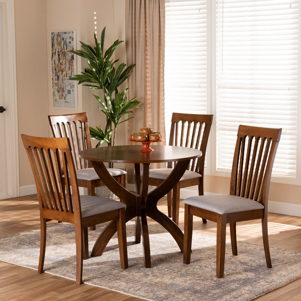 Baxton Studio - Bailey Dining Set in Grey/walnut brown - Bailey-Grey/Walnut-5PC Dining Set view 7