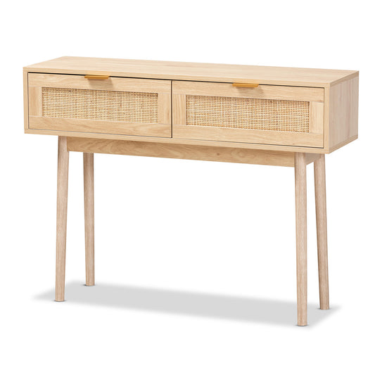 Baxton Studio - Baird Console Table in Oak Brown - SR191632-Rattan-Console view 1