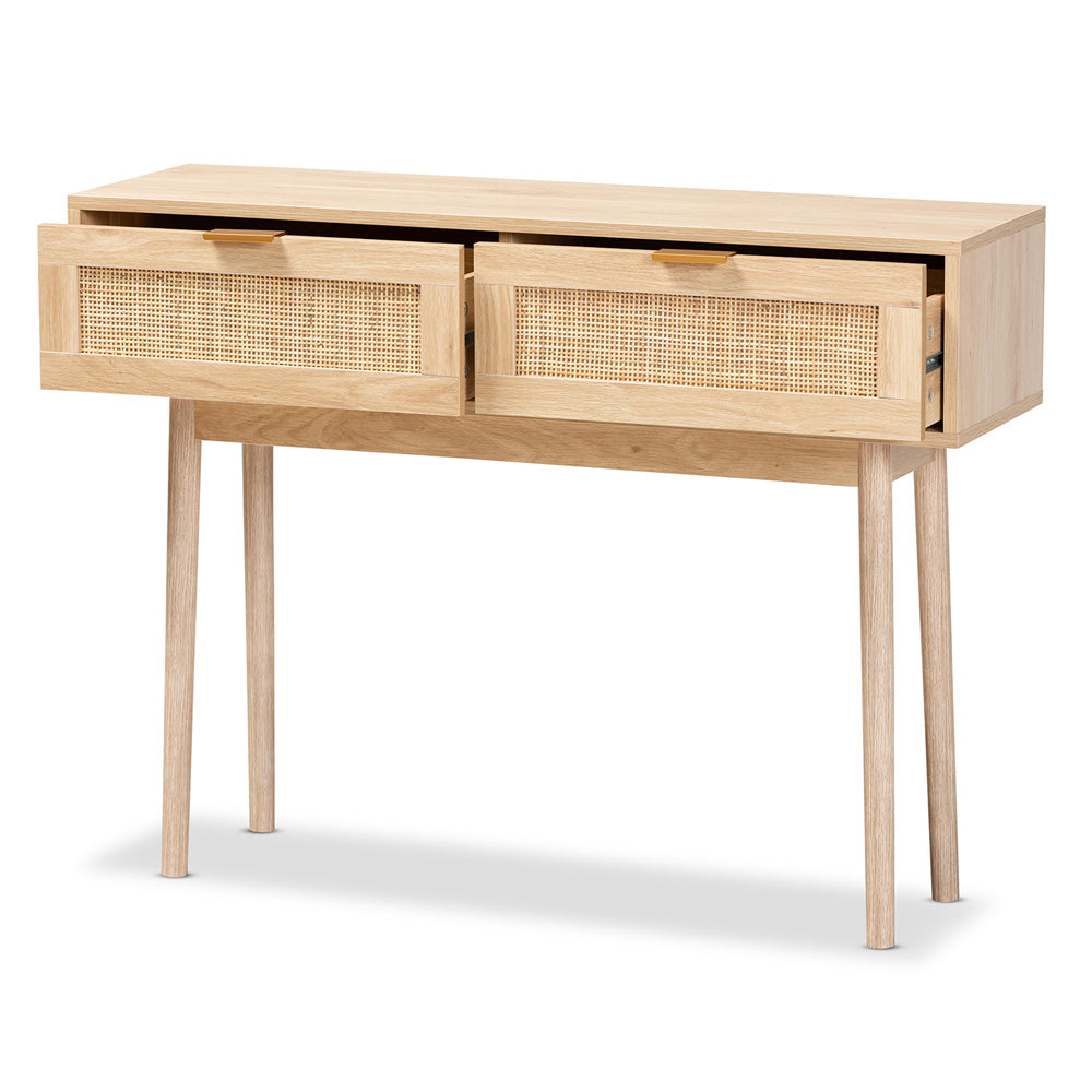 Baxton Studio - Baird Console Table in Oak Brown - SR191632-Rattan-Console view 2