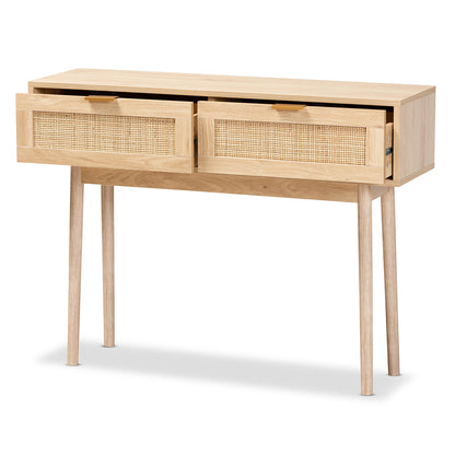 Baxton Studio - Baird Console Table in Oak Brown - SR191632-Rattan-Console view 2